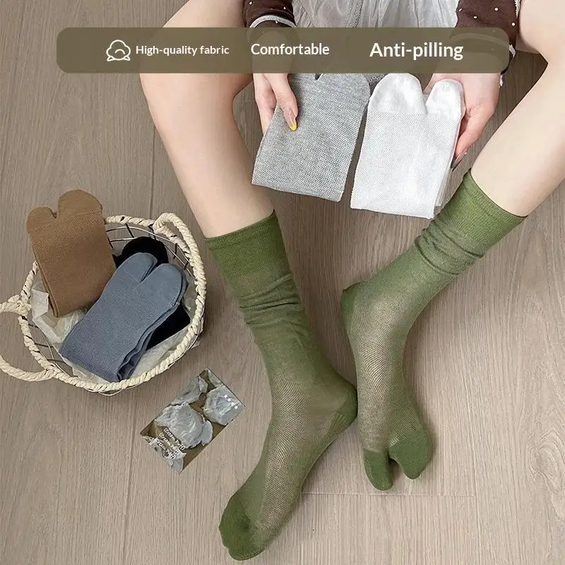 Sommerliche Dünne Tabi-Socken für Damen, 7 Farben, Baumwolle, Transparentes Netz, Rutschfest, Nahtlos, 2-Zehen-Socken mit Trennflügeln – Detail 5
