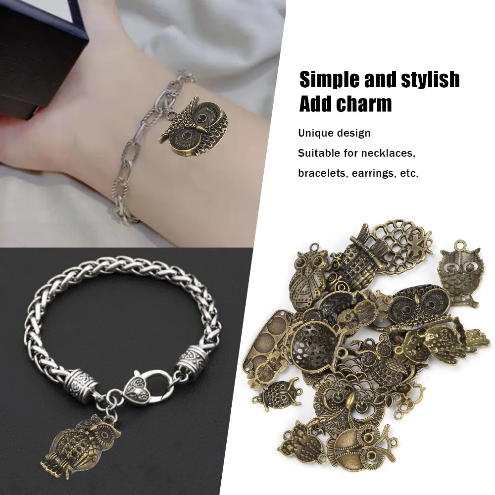 

24 шт. бронзовых подвесок-сова для ювелирных изделий, аксессуары из сплава, фигурки животных, разные модели, шармы-сова, товары для рукоделия
