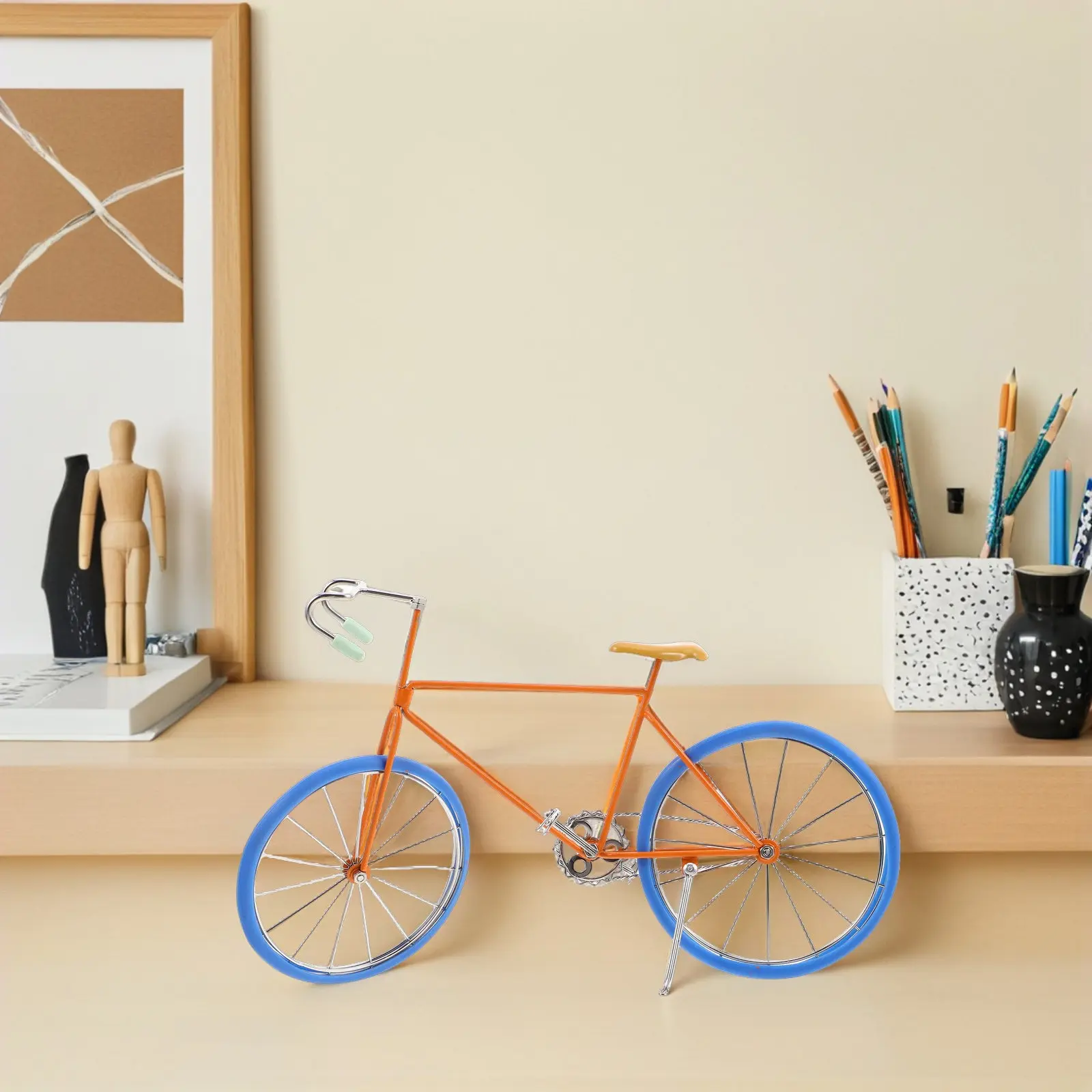 

Colorful Stainless Steel Bicycle Sculpture Decorative Tabletop Bike Ornament for Home Office Retro Desktop Bicycle Statue