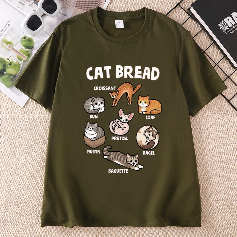 Cat Bread T-Shirt Funny Cat Loaf Sourdough Starter Meme Tshirt Casual Printed Cotton Short Sleeve Tees Streetwear Clothing