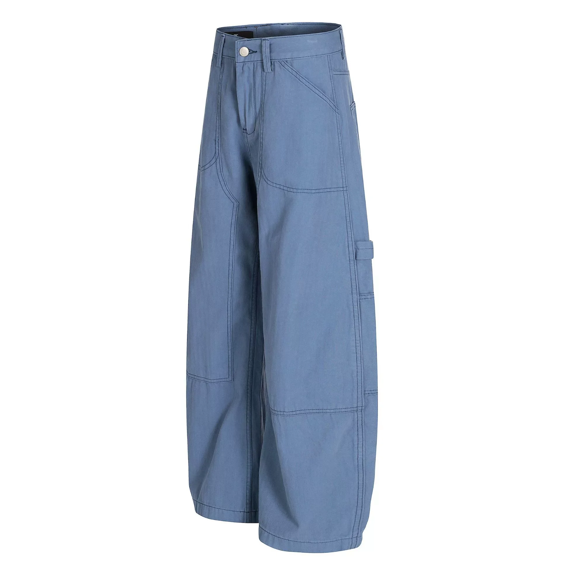 Men's Vintage Baggy Work Pants Blue Loose Wide Leg Solid Color Pants Streetwear Harajuku Hip Hop Scimitar Overalls Trousers