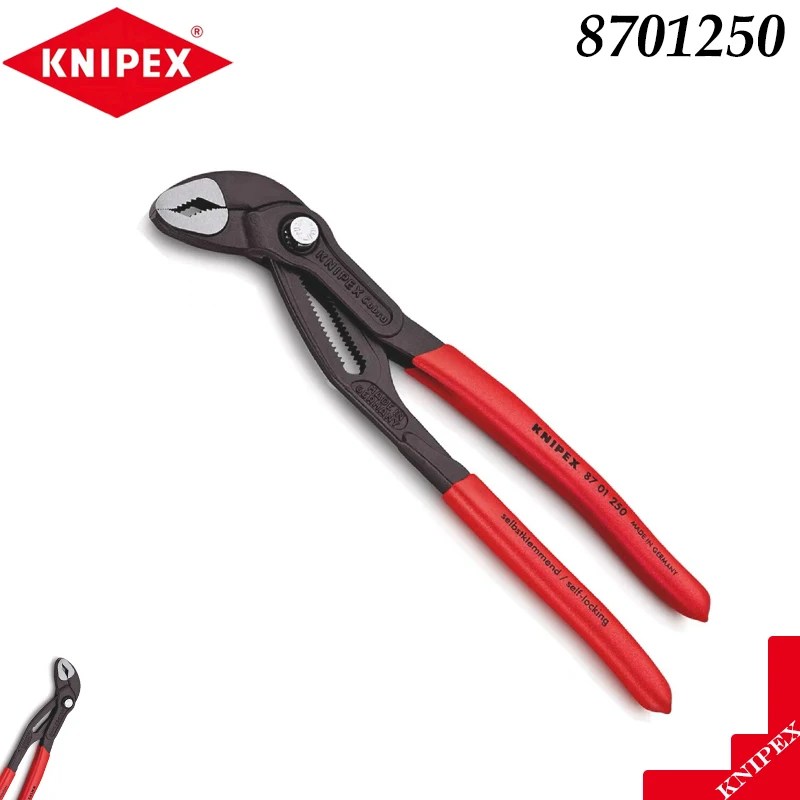 KNIPEX 8701250 Cobra Water Pump Pliers, Red/Black Handles, Adjustable Jaw for Plumbing & Fastening Tasks