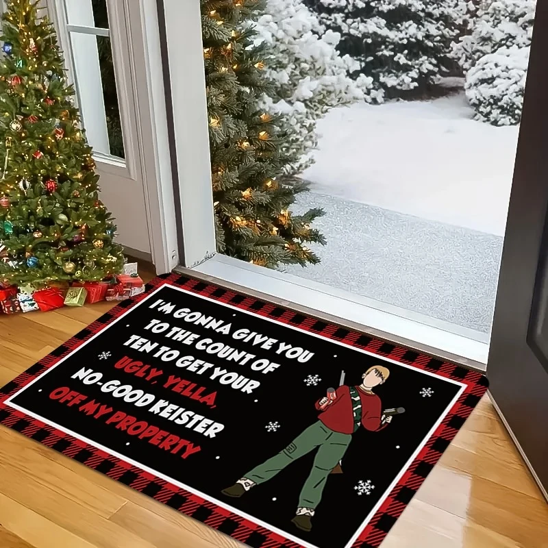 VIKAMA A Christmas Story Doormat Non Slip Funny Quote Entrance Rug Red Plaid Christmas Floor Mat for Home Entryway Rug