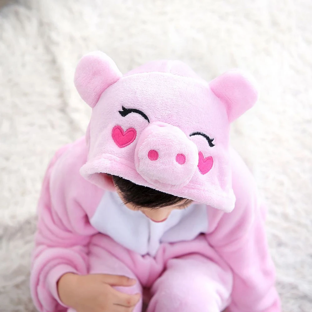 Kids Animal Onesies Pajamas Pig Costume Halloween Cosplay Sleepwear Onesie Christmas for Boy Girls Teen Plush One Piece Jumpsuit