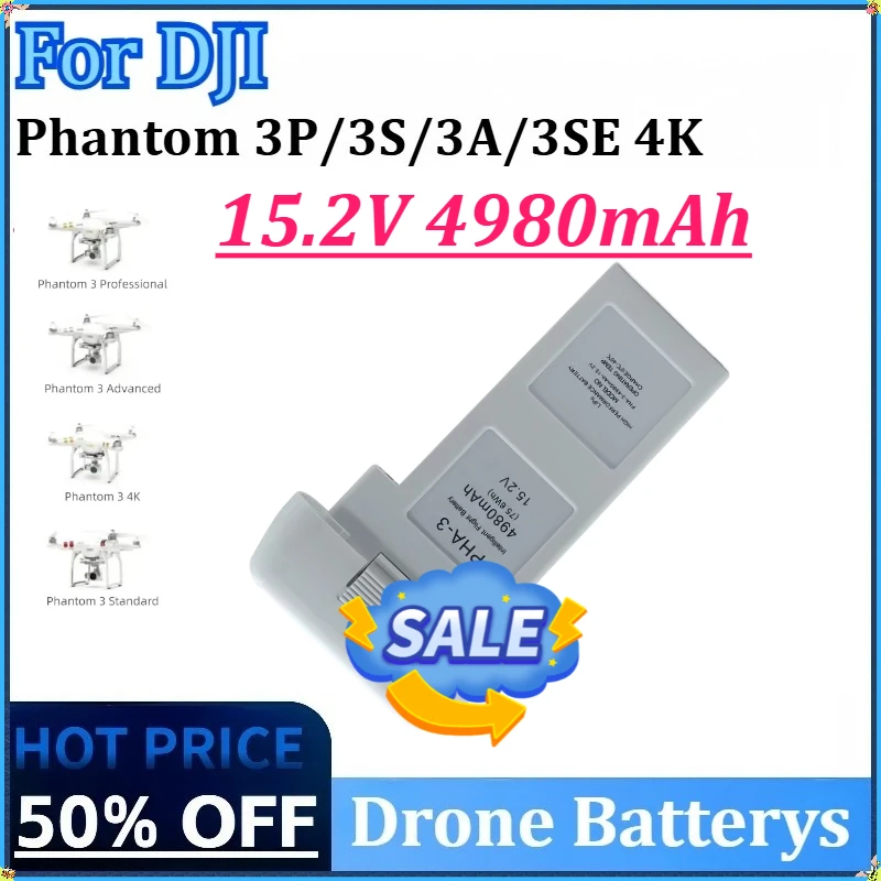 

For DJI Phantom 3P/3S/3A/3SE 4K/3 Standard Intelligent Flight Li-Po Battery New Drone Battery RC Drone Accessories 15.2V 4980mAh