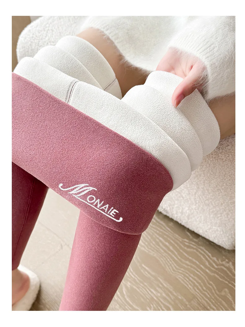 Winter-Kaschmir-Leggings für Damen, solide warme Leggings, hohe Taille, schlanke, dehnbare Hose, große Größe, Hinzufügen von Samt und Verdickungshosen – Detail 21