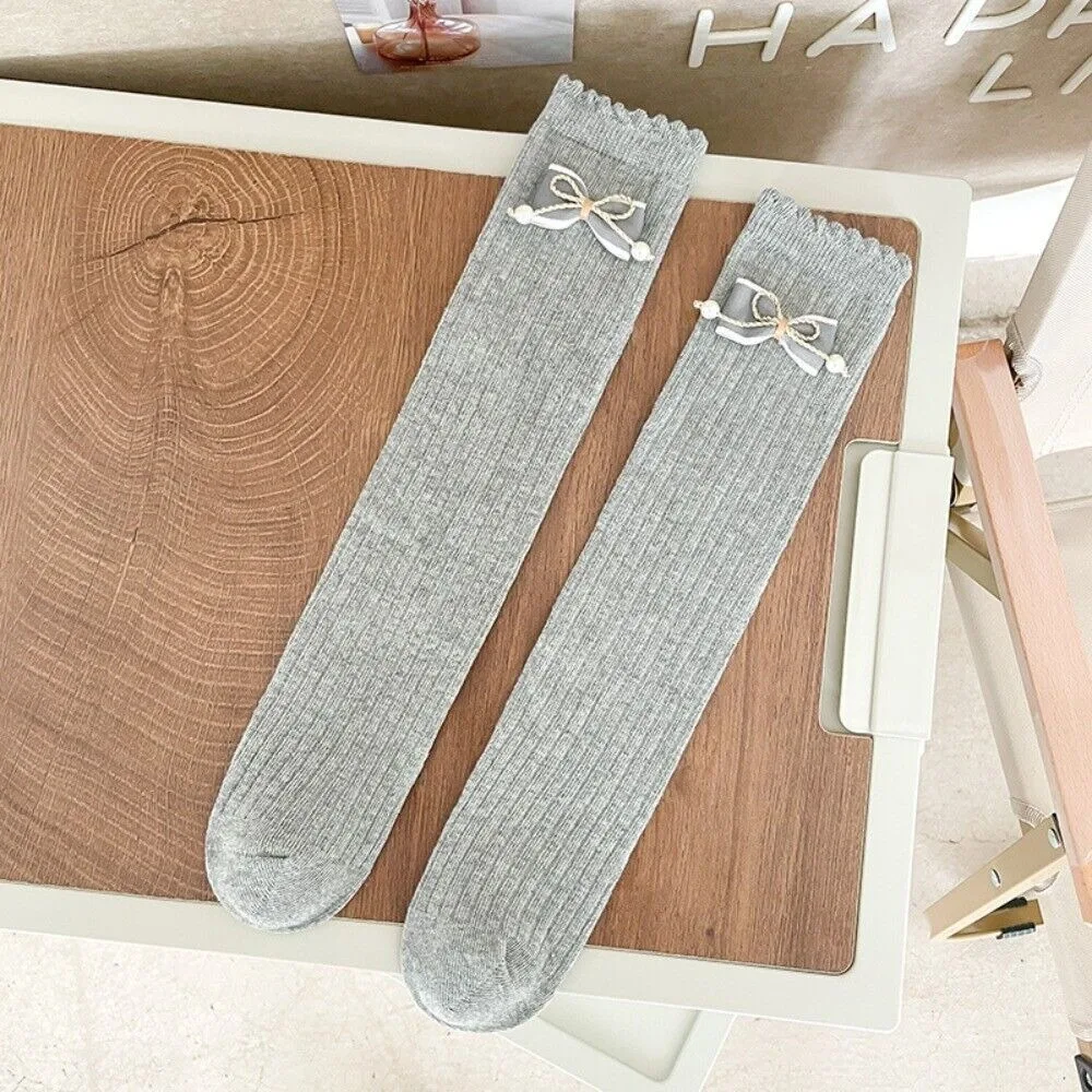 

Sweet Cotton Children's Mid-calf Socks Lolita Red Girls Socks Bow Ribbon Children Mid-Length Socking New Year