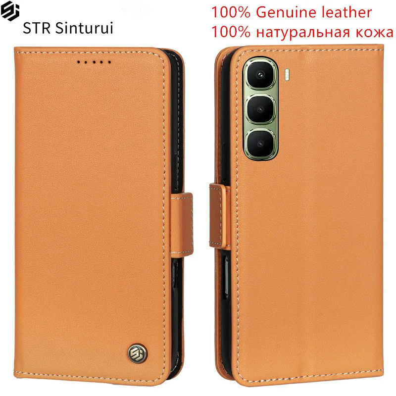 

STR 100% Genuine Nappa grain leather card Slot Wallet Cover For Infinix Hot 60 50 12 Pro Pro+ 40i 4G 5G 30i 20i Flip phone Case