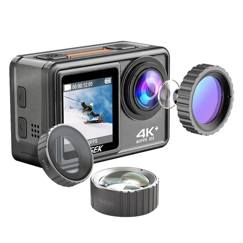 AXNEN Action Cam AUSEK Sports Cam EIS Dual Screen 4K 60FPS Action Camera with Optional Filter Lens 24MP Zoom 1080P WiFi