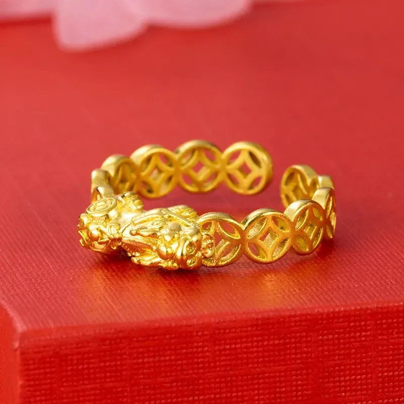 24k True Gold Color Ring anello fortunato solido da donna gioielli aperti fidanzamento matrimonio compleanno ridimensionabile anelli da dito in oro per le donne