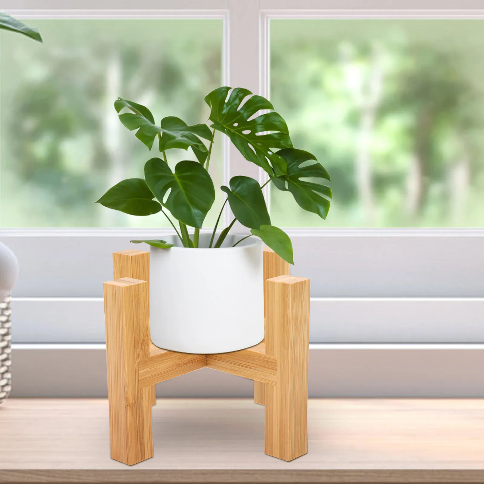 1Set Wooden Flowerpot Display Base Wood Plant Pot Base For Indoor Plant Pot Stand Minimalist Home Decor Cross-shaped