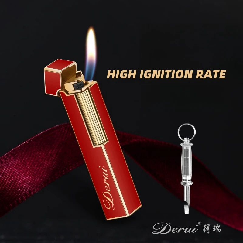 

Derui-Ladies Sideslip Grinding Wheel Lighter, Metal Retro Gas Inflatable Open Flame, High-end Boutique Cigarette Lighter Gift