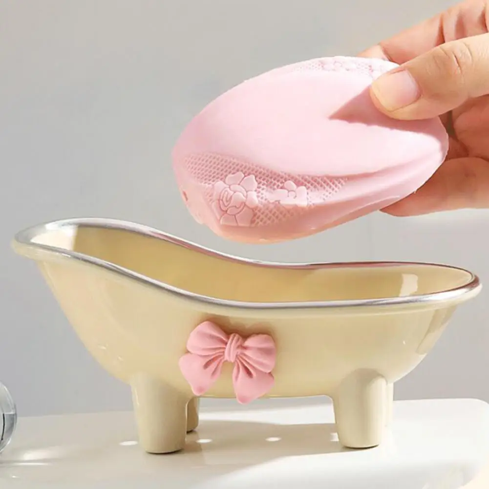 Soap Shelf Tray Bow-knot Bathtub-Shaped Bathroom Dish Plate Case Shower Travel Hiking Holder Non-slip Soap Dish Soap Container