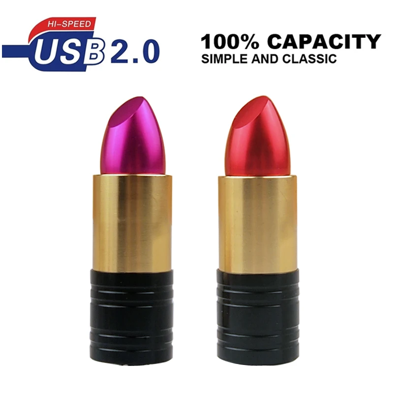 Lápiz labial de Metal, unidad Flash USB, 16GB, 32GB, 64GB, 128GB