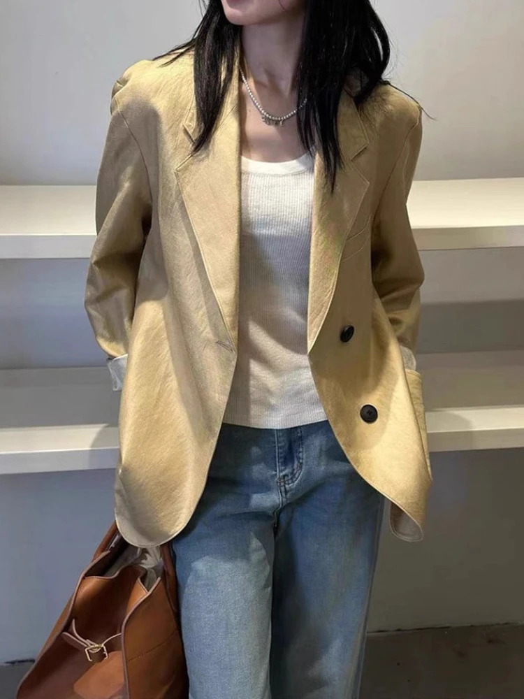 JIAMI High Quality Women Linen Blazer 2026 Spring Summer Vintage Single Breasted Suit Jacket Old Money Style Casual Office Coat