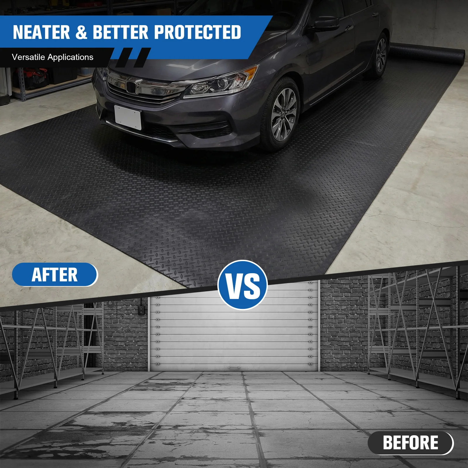 

7.9x21/32.8 FT Motorcycle Mat 2.5mm Garage Car Parking Mat Diamond Plate PVC for Truck Trailer SUVs Van Golf Cart Motorcycle