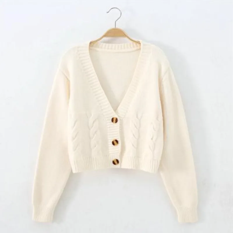 Autumn Winter Short High Waist Solid Color Sweater Women Single-breasted Knit Cardigan Small Sweter Women Jacket New Top Femme