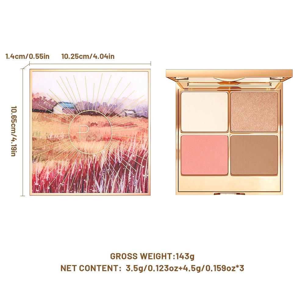 

4-in-1 Eyeshadow Palette Matte Shimmer - Multi-Purpose Face Makeup for Contouring Highlighting Blush, High Pigment Blendable Tra
