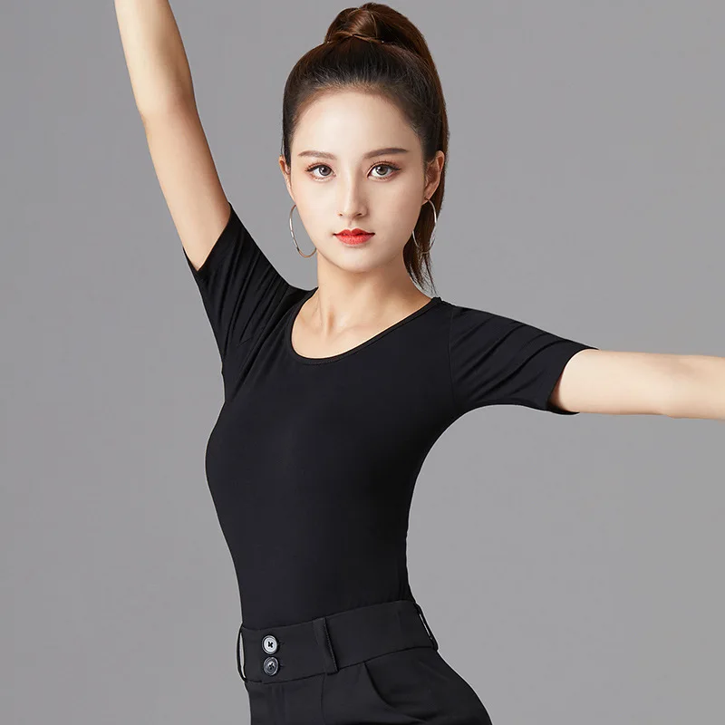 2024 Women Latin Top Modern  Ballroom Costume Black Sexy Backless Tight Dance Wear Lady Short Sleeve Comfortable Modal Fabric