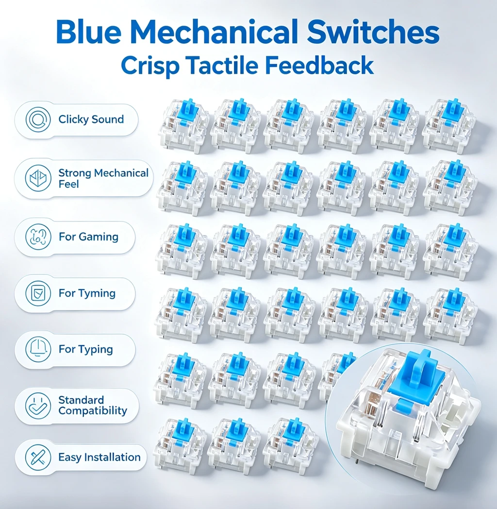 100/50Pc Mechanical Keyboard Switches Blue Red Brown Switch Customizable Hot-Swappable 3 Pins Cross Stem for Mechanical Keyboard