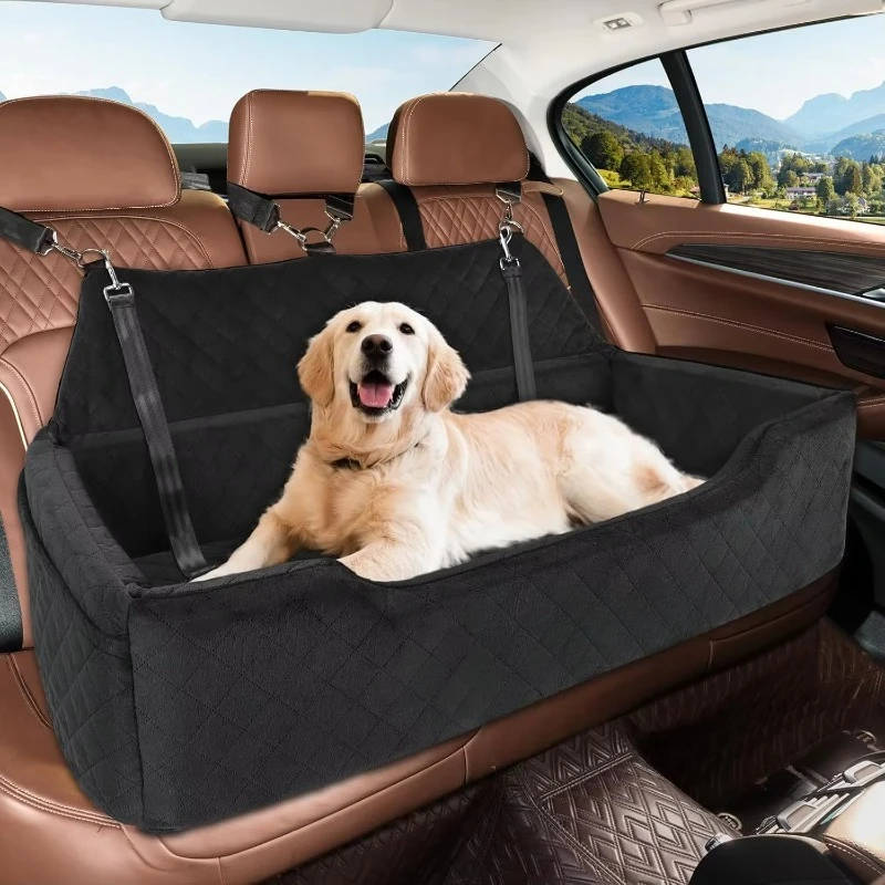 

Rear seat large dog car seat, washable dog bed, removable pet booster with storage bag and car leash