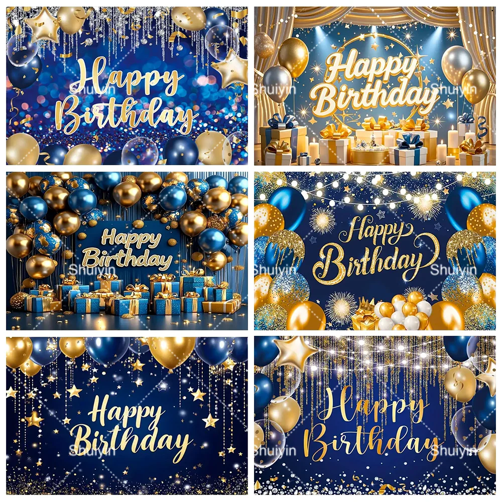 

Blue Glitter Golden Balloon Backdrop Star Glitter Spots Kids Adult Birthday Party Decor Banner Photo Booth Prop Gifts For Friend