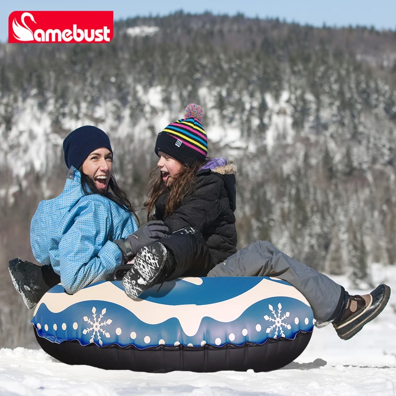 Camebust inflatable Snow Tubes, 47 inch with 2 Higher Handle, Heavy Duty Reinforced Bottom Skating Snow Tube Winter Sledding