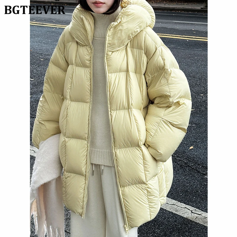 

BGTEEVER Stylish Long Sleeve Hooded Warm Parkas for Women Winter Casual Thicken Loose Female Zipper Up Cotton Padded Coats