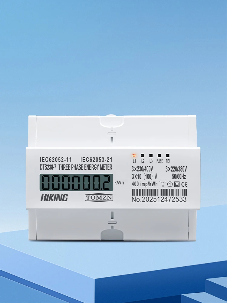 TOMZN 10(100)A 3*220V/380V 3*120V/207V 50Hz 60Hz Trójfazowy licznik energii elektrycznej na szynę DIN, wyświetlacz LCD, pomiar w kWh — zdjęcie 2