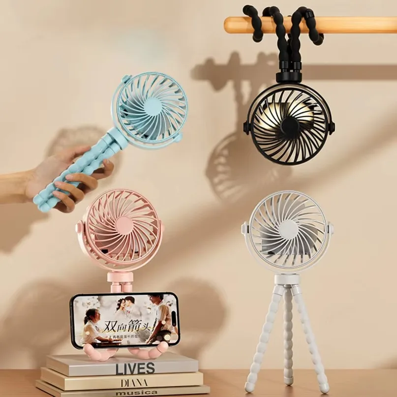 Portable USB Charging Multi-functional Stroller Handheld Mini Fan Ventilator Silent Table Outdoor Cooler Neck Fan