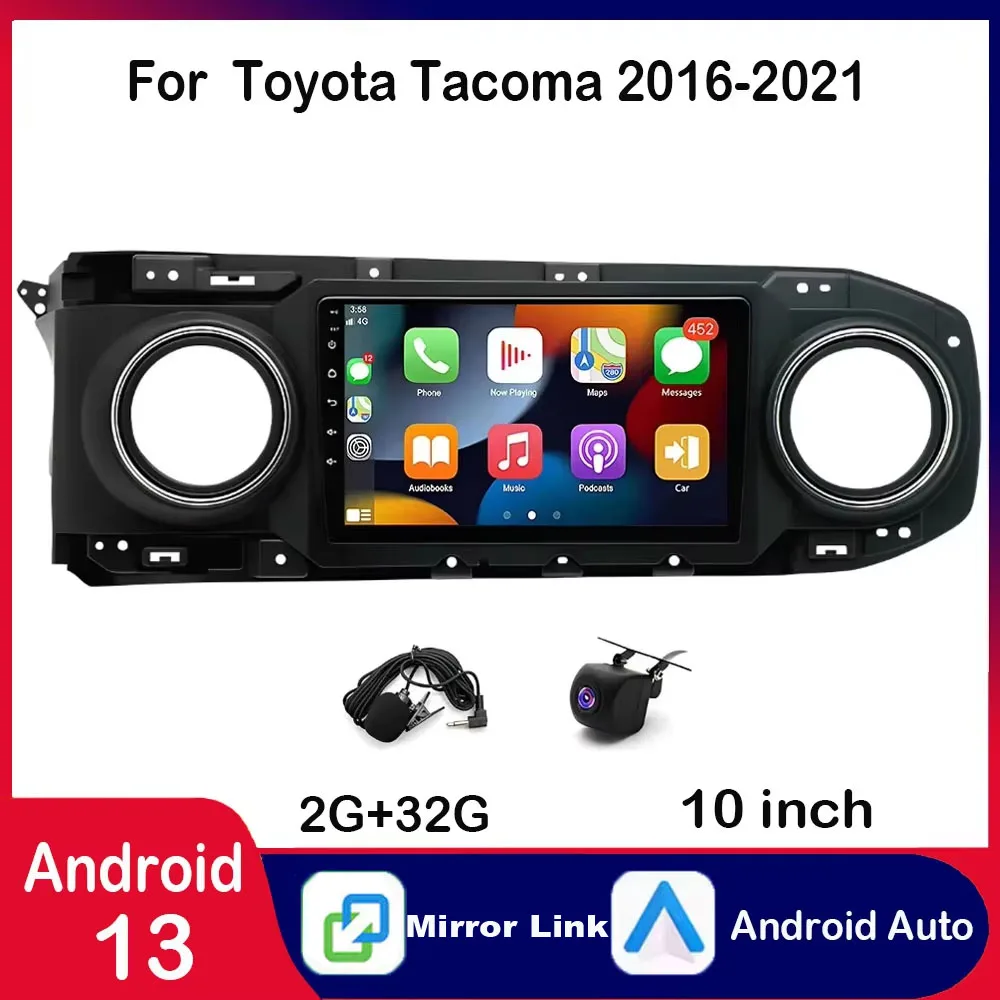 10 بوصة أندرويد 13 2 + 32G مناسب لراديو السيارة CarPlay نظام تحديد المواقع ستيريو متوافق مع تويوتا تاكوما 2016-2021 #1