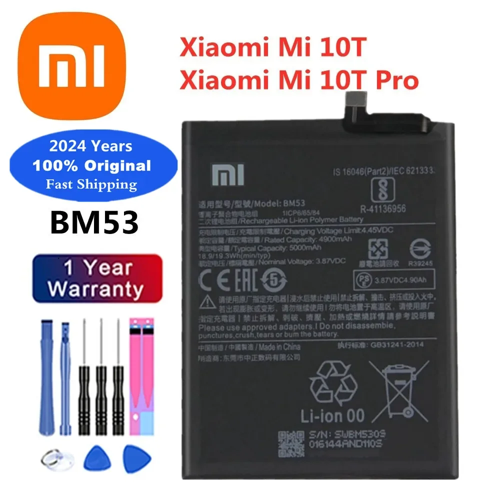 

2024 Years Xiao Mi BM53 100% Original Battery for Xiaomi 10T / 10T Pro Mi10T 10TPro 5000mAh Phone Replacement Battery Fast Ship