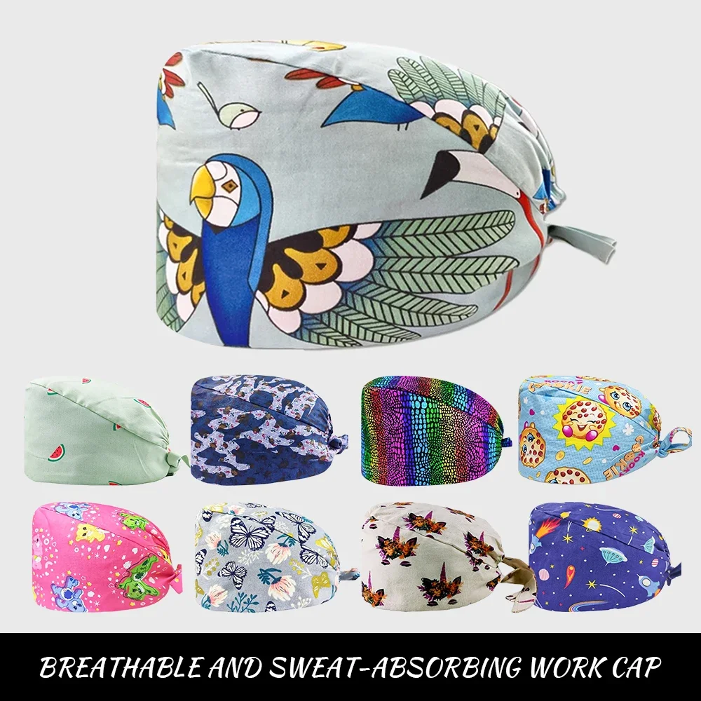 New cute cartoon print Nurse Surgical Cap Ladies Pet Hospital Surgeon Dentist Beauty salon Chef Working Breathable scrub medical