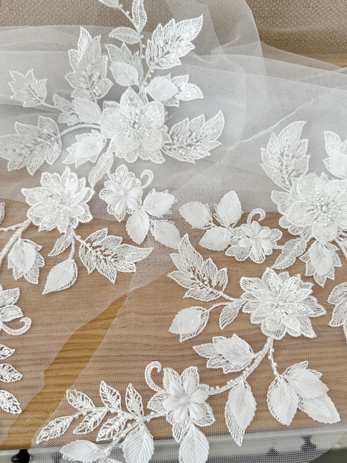 Off White Beaded Handmade High-quality Lace Flower  Handmade DIY Wedding Dress Cheongsam Clothing Decoration Patch Materials