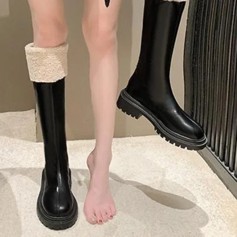 Ladies Shoes 2023 Hot Sale Zipper Women's Boots Winter Round Toe Solid Plush Warm Knee-High Platform Water Proof Fashion Boots