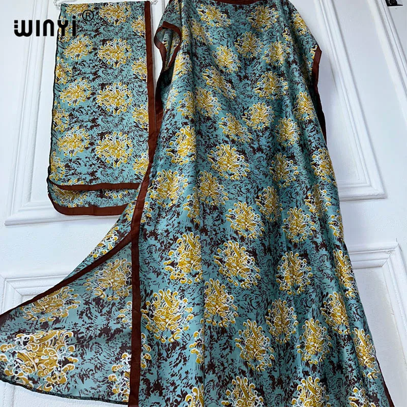 WINYI African Women boho print dress with belt abaya dubai luxury traditional outfit muslim sets woman maxi Dress evening dress
