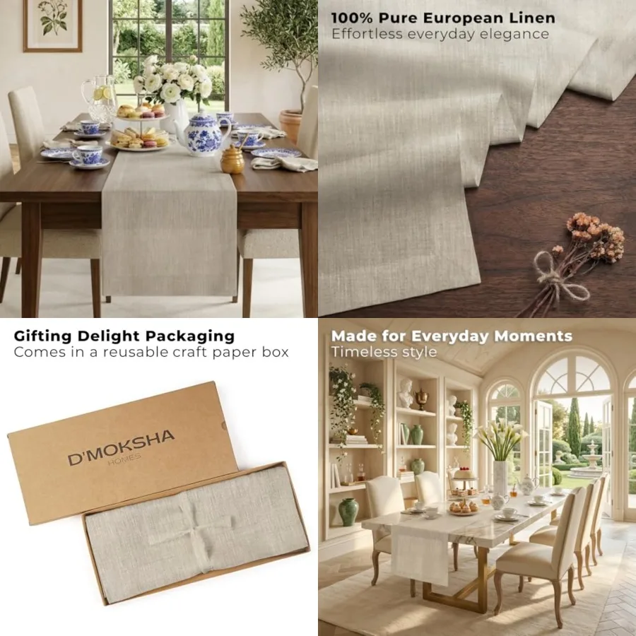 

Classic Len by D'Moksha Natural Table Runner ch Long, 100 Pure Len, Table Runner for Dresser, Dg- Sprg, Summer