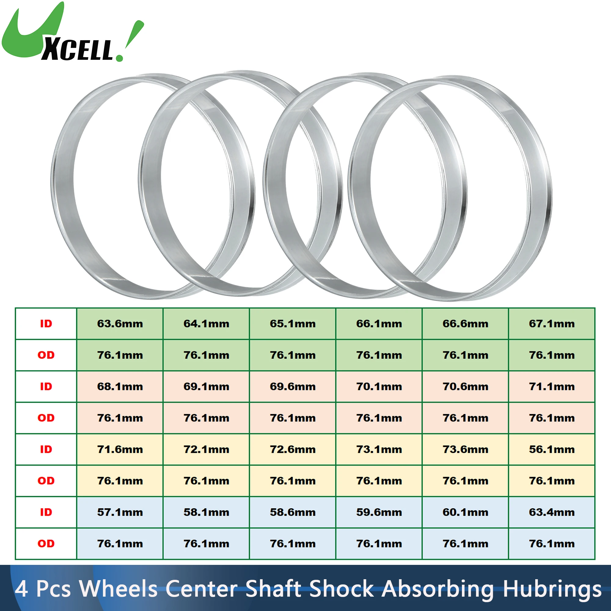 

UXCELL 4pcs Car Wheel Hub Centric Rings OD 76.1mm to ID 57.1/58.6/59.6/66.6/70.6/73.6mm Wheels Center Shaft Shock Hubrings