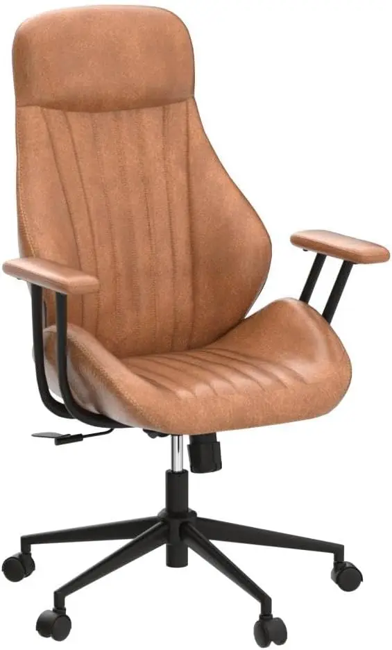 Silla de oficina moderna de mediados de siglo con soporte Lumbar, silla ejecutiva ergonómica de cuero de gamuza con respaldo alto y giratorio