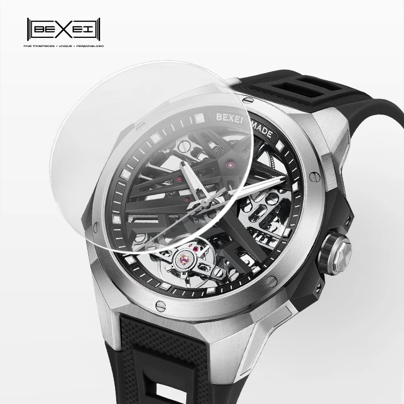 BEXEI Automatic movement mechanical men\'s watch luminous skeleton Synthetic sapphire waterproof business wrist watch news 9121