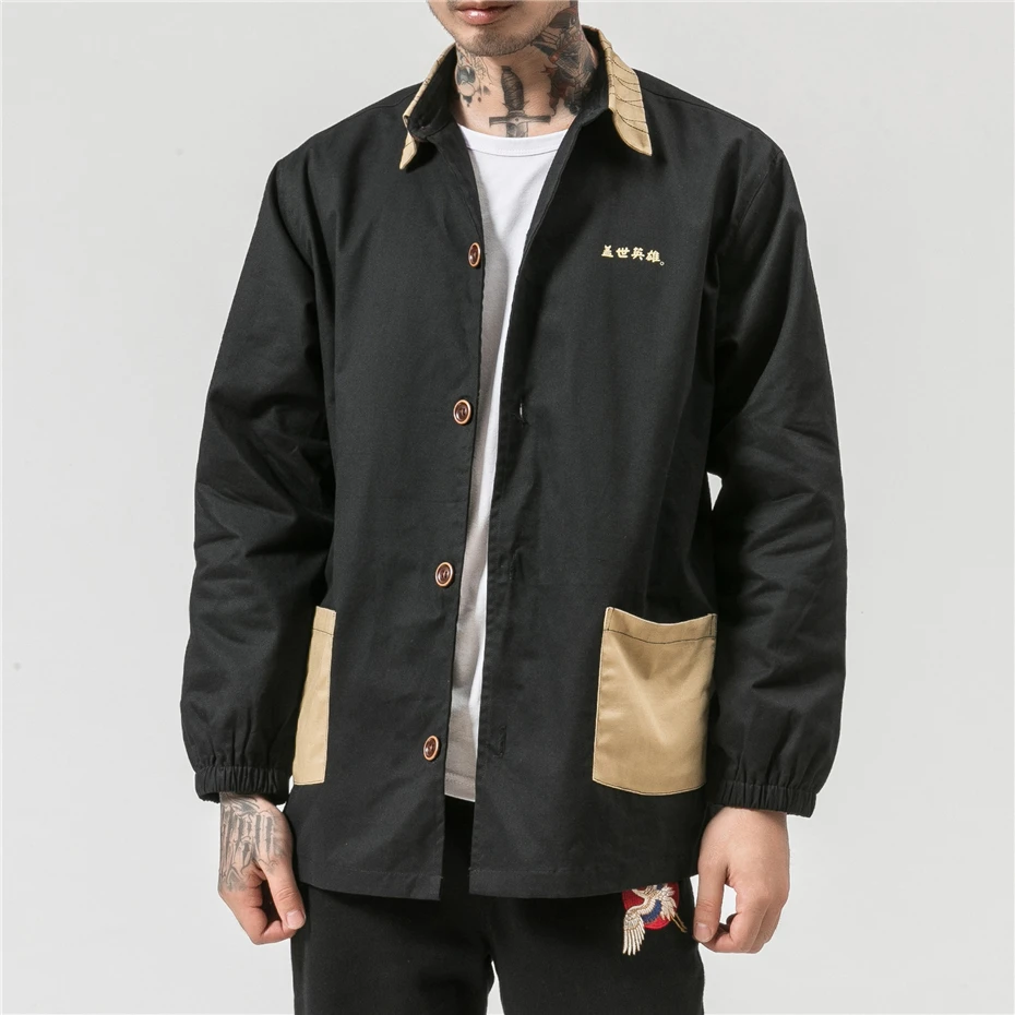 Japanese Style Harajuku Jacket Men Fashion Patchwork Jackets Coats Male Vintage Button Jacket