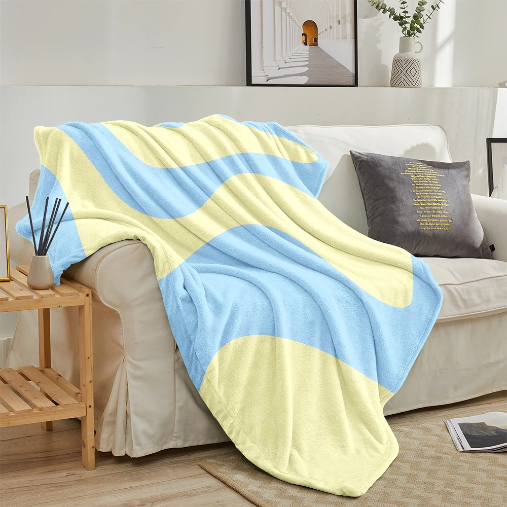 Blue Yellow Abstract Waves Super Soft Flannel Blanket Fuzzy Warm Throw Blanket for Bed Couch Cozy Plush Bed Cover All Season