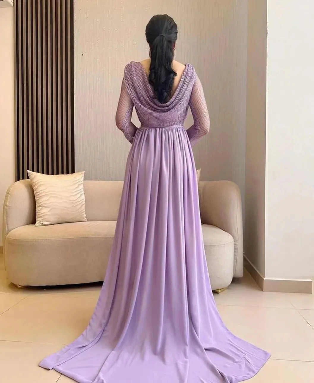 Aenyrst V Neck Saudi Arabia Women Wear Prom Dresses Chiffon Mermaid Party Evening Gown with Overskirts Long Sleeves Formal Dress