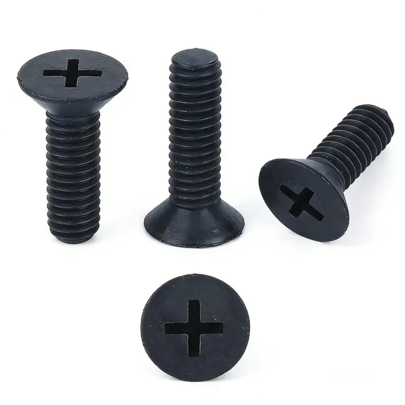 25~100pcs M2,5 M3 M4 M5 M6 Black Nylon Countersunk Head Screws Plastic Phillips Flat Head Bolts