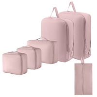 6-Piece Compressible Packing Cubes Set Waterproof - Portable Travel Organizer Bags for Luggage/Suitcase with Handbag Accessory
