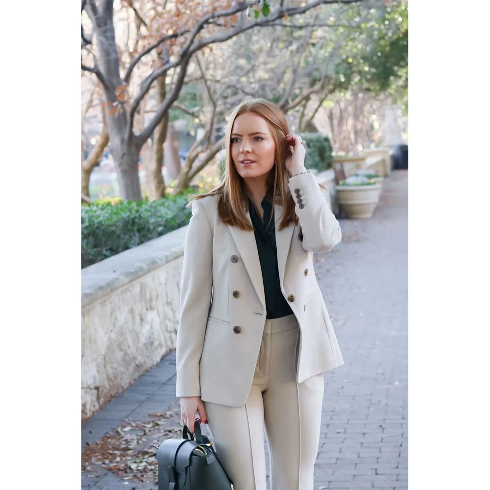 패션 클래식 여성 정장 원버튼 피크 라펠 투피스 재킷 팬츠 블레이저 세트 스마트핏 오피스 데일리 여성 의류