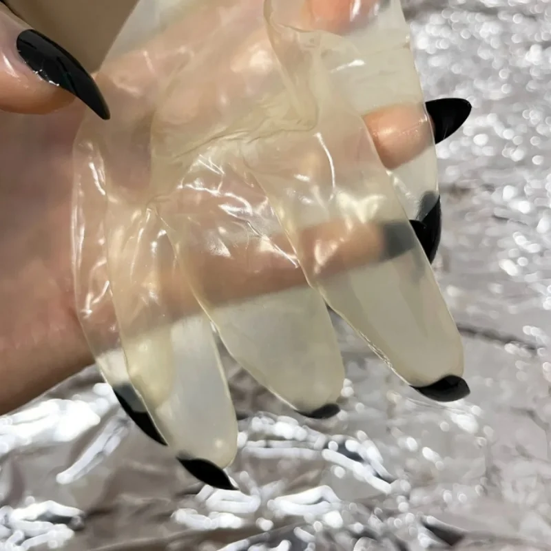 Oiled Shiny Transparent Super Thin Latex Zentai Glove Fetish Crossdress Male To Female Sheer Cosplay Kigurumi Long Nails Gloves