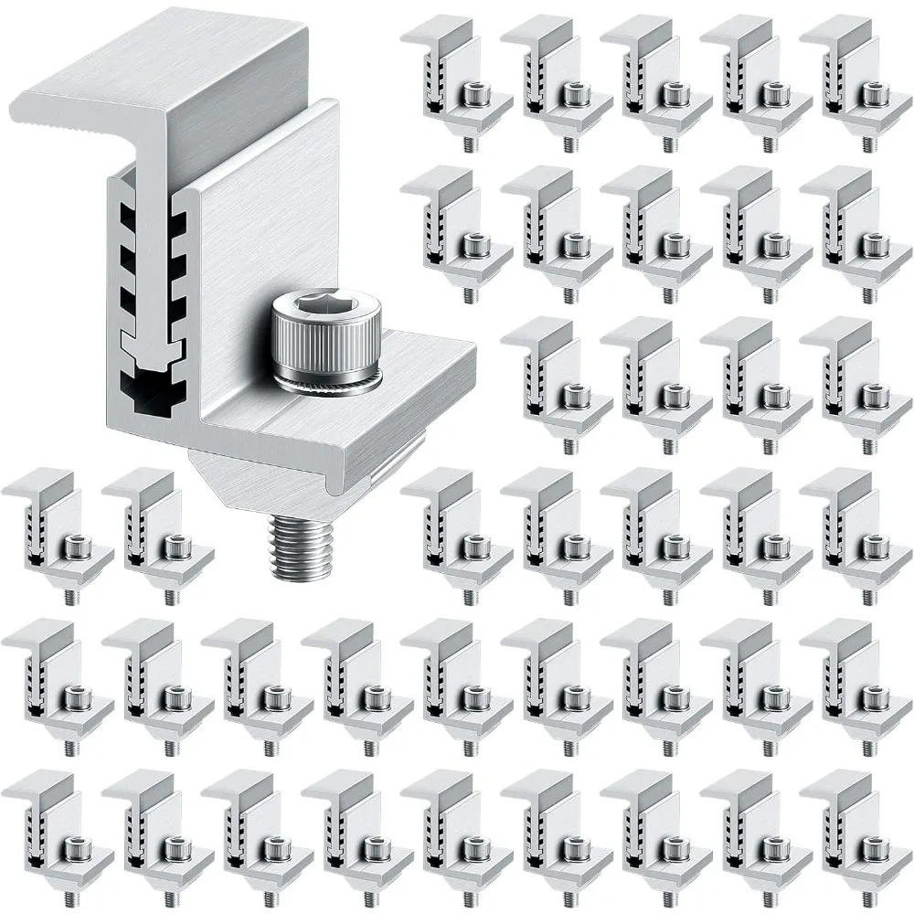 40 Pcs Solar End Clamp Z Bracket and Mid Clamps, adjustable aluminum rail for PV mounting system and solar panel installation.