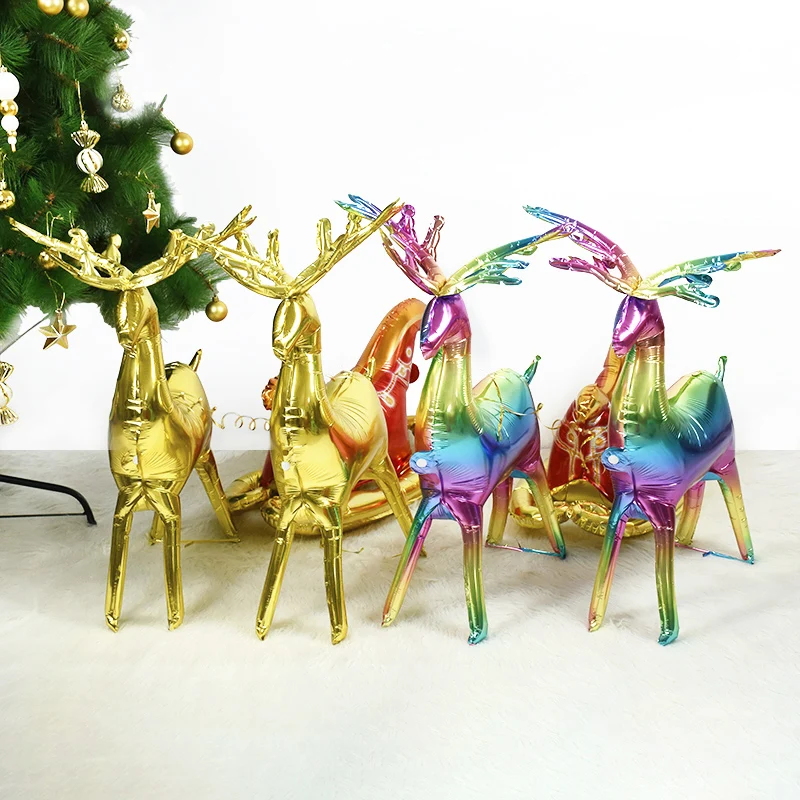 

Christmas 3D Reindeer Cart Aluminum Film Balloons Gold Colored Christmas Decoration Balloons Atmosphere Decoration Props