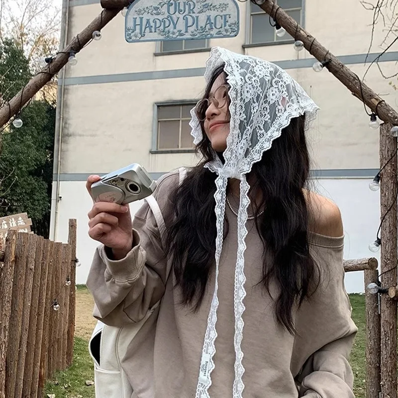 

Короткая юбка-треугольник 2-в-1 с кружевной отделкой, многослойная, в корейском стиле, весенняя, с эффектом многослойности, в стиле Ins, с кружевным фартуком-накидкой и головным платком